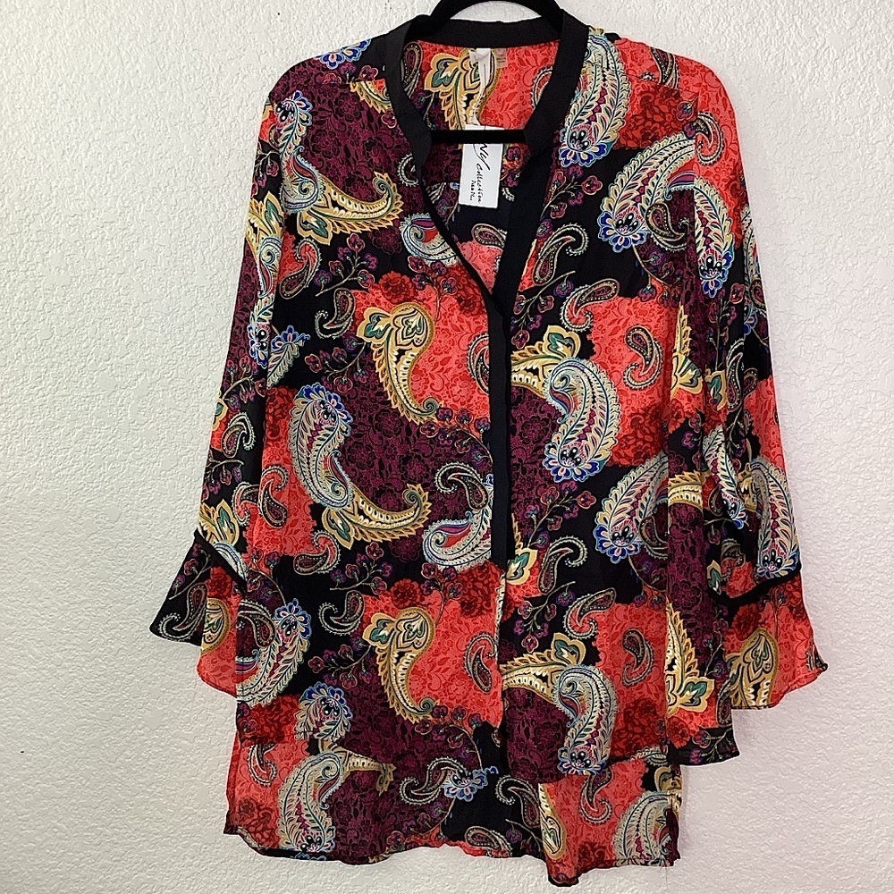 NY COLLECTION PLUS SIZE 1X PETITE‎ TOP PAISLEY MULTICOLOR SPRING SUMMER BLOUS